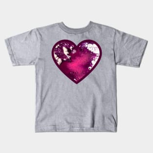 Pink/Maroon Paint Pour Heart Kids T-Shirt